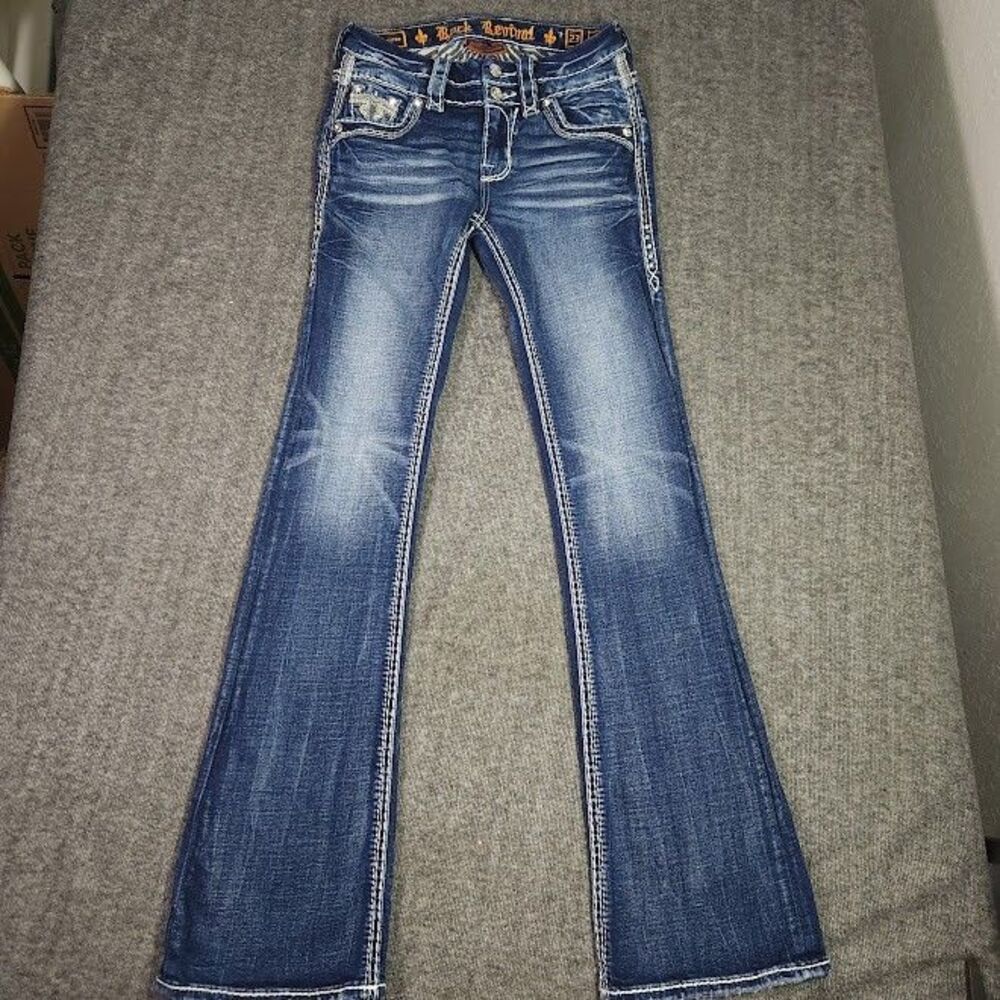 Rock Revival Sagerose Bootcut Jeans Womens 23 Mid Rise Embroidered Pocket Thick